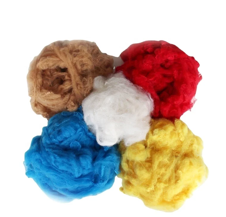 Цветное полиэфирное волокно разных размеров, переработанное Полиэфирное штапельное волокно высокого качества