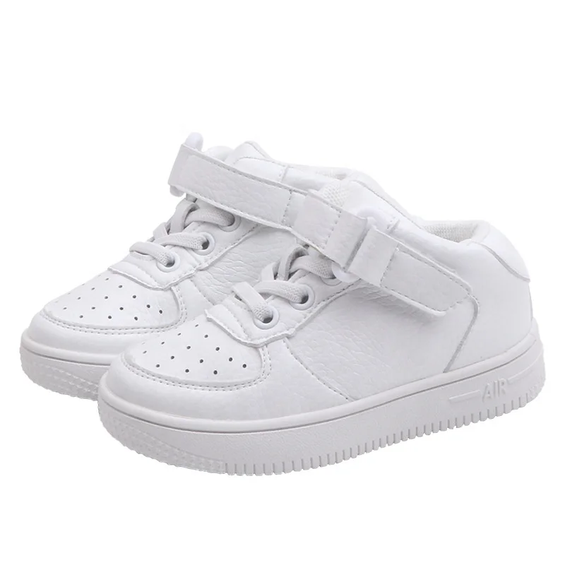 
Fashion design kids baby flat sport shoes soft sole white leather sneaker 