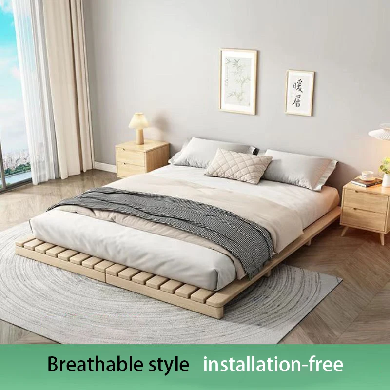 Nordic Modern Minimalist style solid wood bed without bed head tatami Floor Sleeping Bed frame