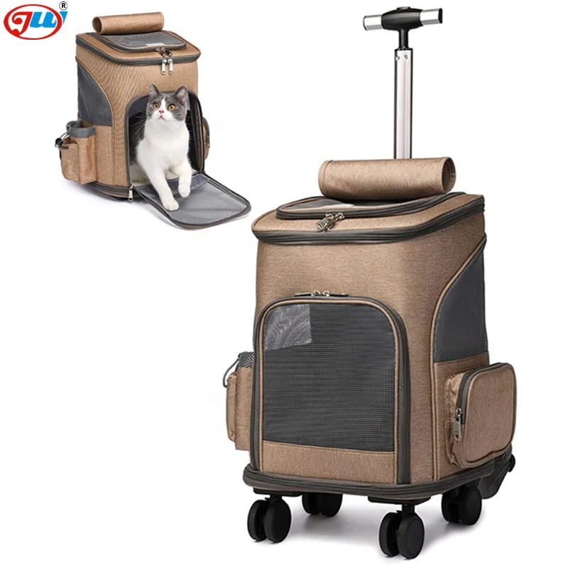 stock storage Wheeled Pet Carrier Backpack Breathable Comfort Cat Backpack Removable Rolling Wheels Trolley Dog Travel Bag