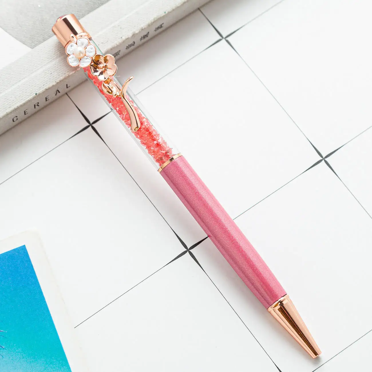 New Crystal Metal Flower Clip 1.0mm Ballpoint Pens Diamond Crystal Pen