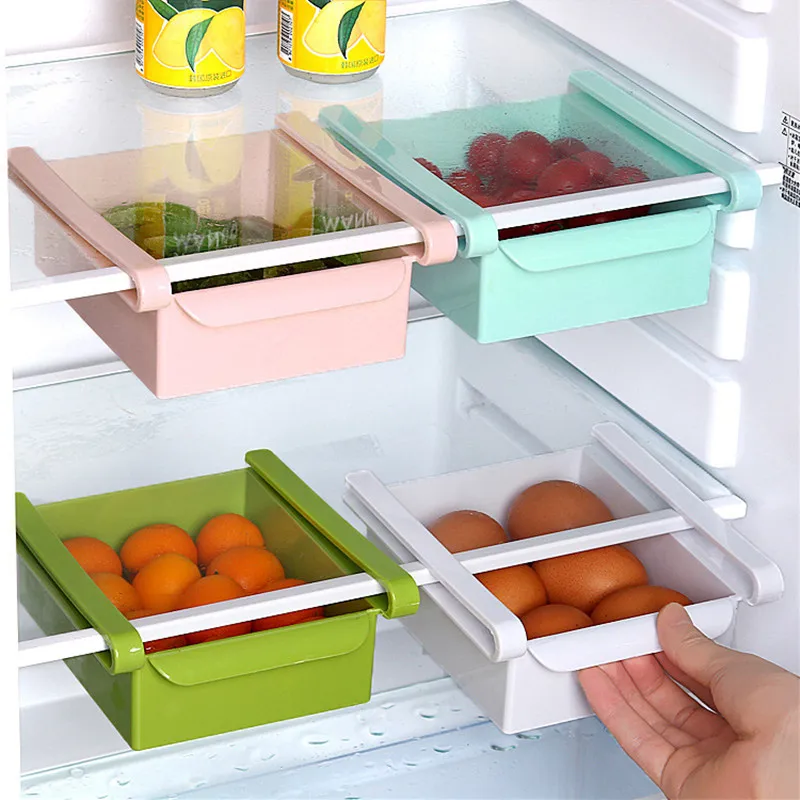 Household Kitchen Slide Refrigerator Space Save Organizer Storage Rack Shelf Holder