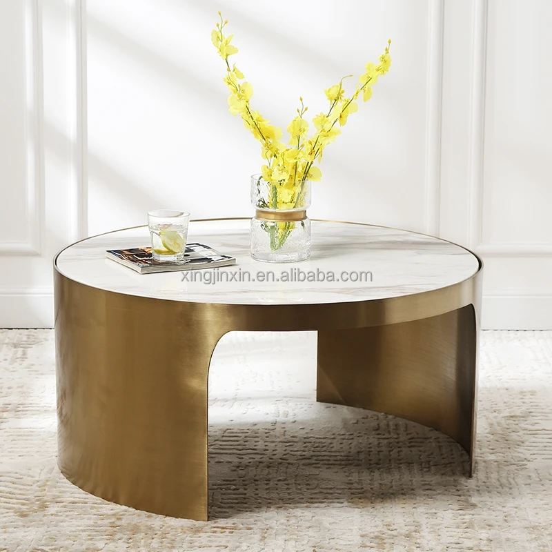 Luxury Living Room Furniture  Gold Round Marble Table Tops Center Coffee Table