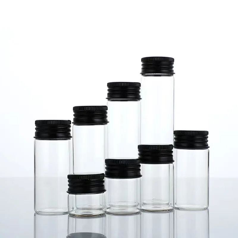 Empty Borosilicate 30mm Transparent  Glass Test Tube with Aluminum Screw Caps Storage Tubes for Bath Salt Wishing Bottles