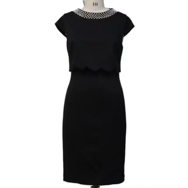 Newly designed short sleeve round collar pearl waist mermaid career dress for women