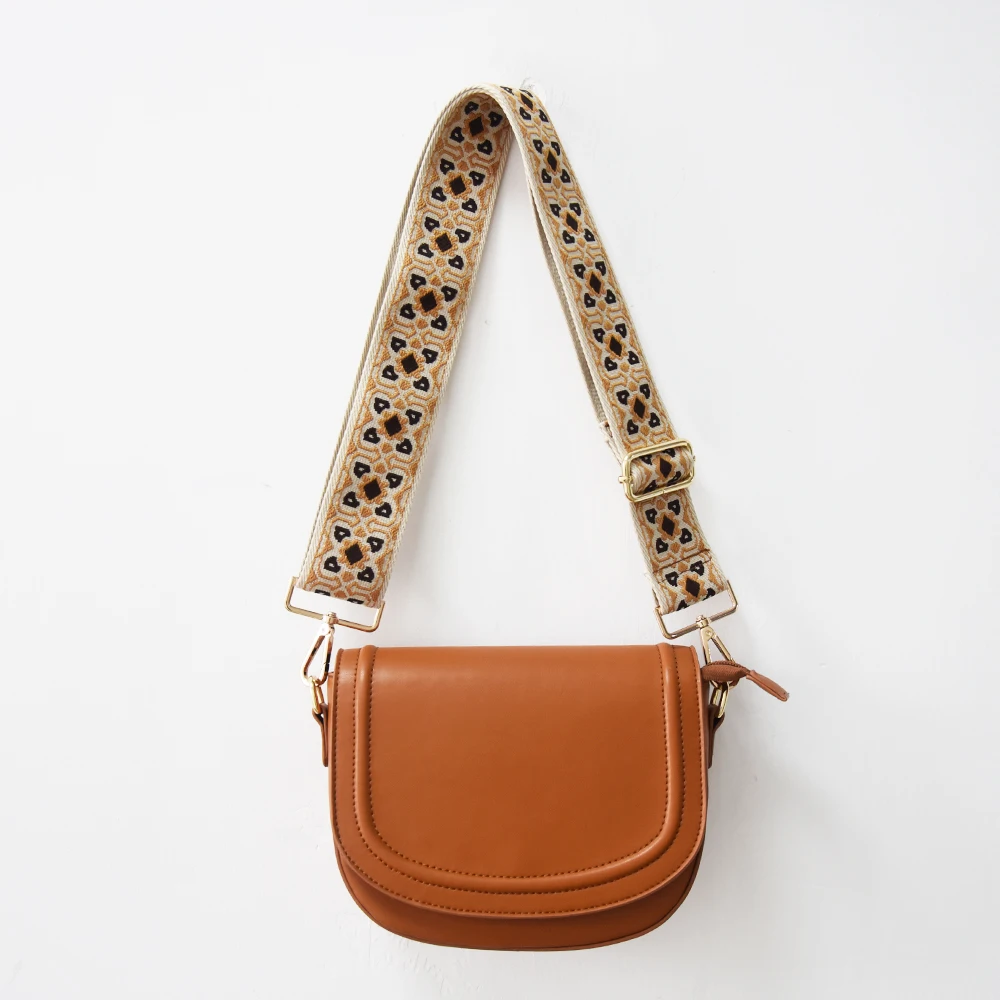 Goatskin  Leather Feeling Saddle shape Classic ladies Design Bag Small Size with Woven Strap Hand Free  for Girls and Women
