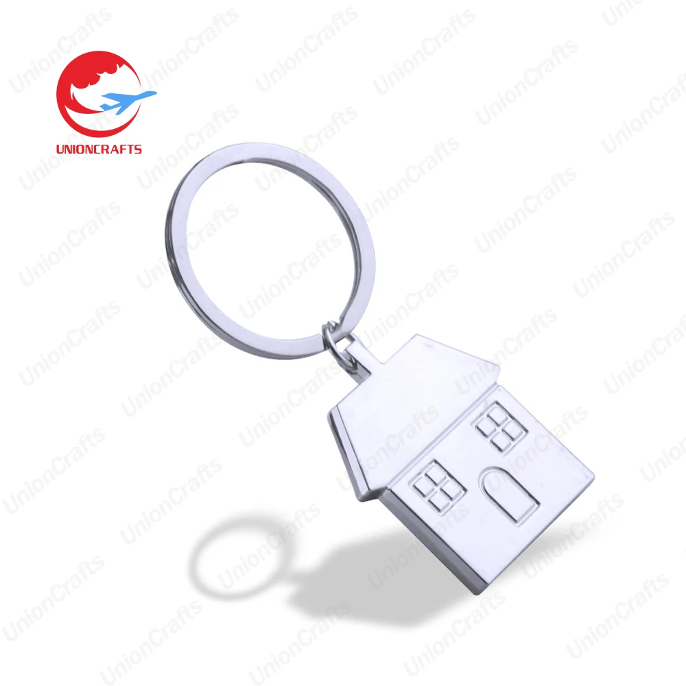 Promotional souvenirs metal keyring wholesale personalized sublimation alloy custom logo house shaped keychains with logo