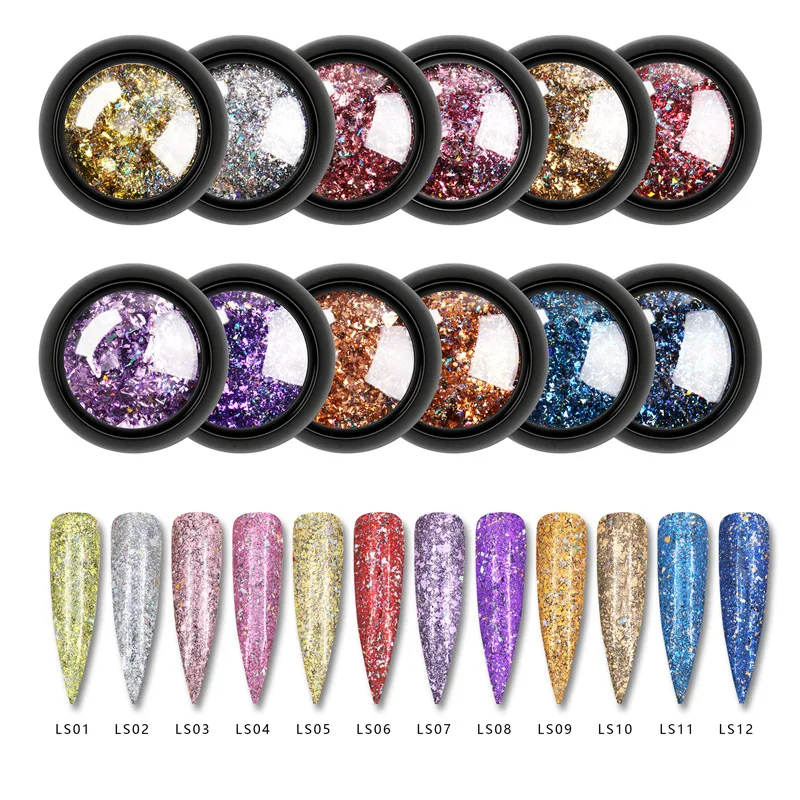 
Nail Art Professional High Flash Laser Thick Film Nail Glitter Nail Powder 