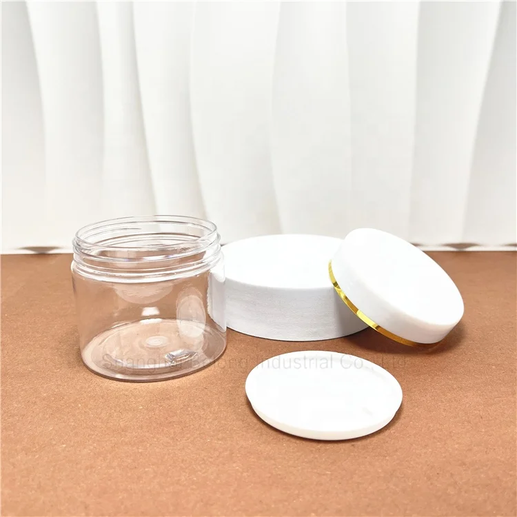 IBELONG 50ml 100ml 4 OZ 150ml 8oz 250ml 500ml Empty Clear PET Plastic Jars for Food Packaging with White Lid with Gold Rim