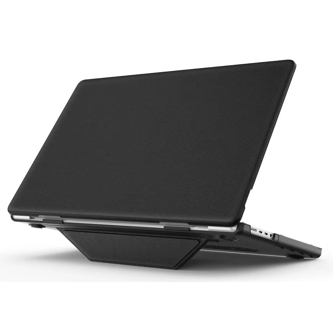 New PU Leather Hard PC Shell Protective Cover Case with Hidden Stand for MacBook Pro 16inch 2024 2021 A3404 A3186 A2991 A2780