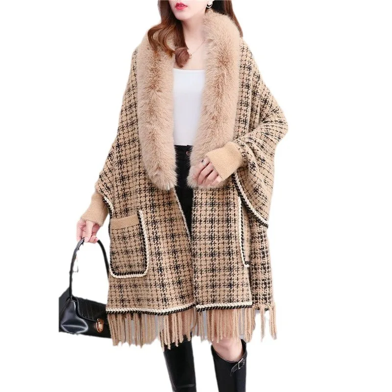 2024 Autumn and Winter New Luxury Autumn Winter Mink Fur Collar Shawl Ponchos Knitted fur collar shawl cardigan