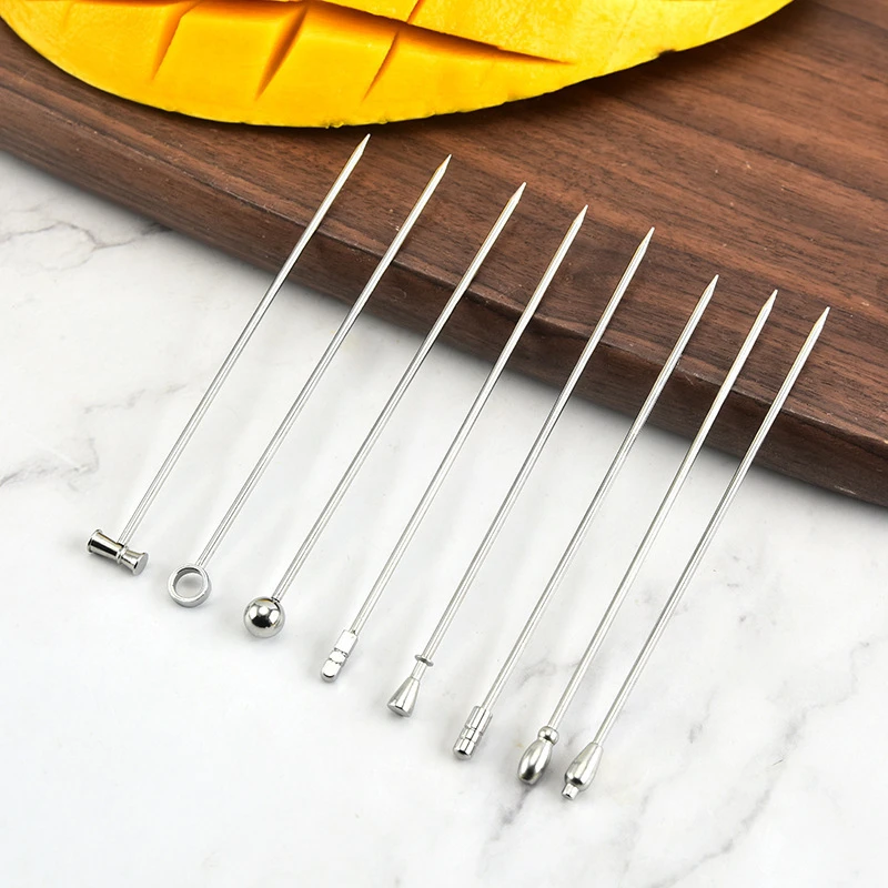 V90 Custom Swizzle Coffee Stirrer Metal Stir Sticks Stainless Steel Metal Fruit Pick Fork Stick For Bar Party