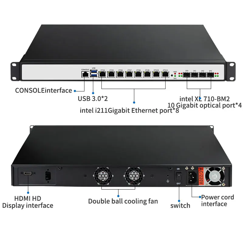 H170 1U rackmount i3-6100 3 70 ГГц 8*82580 Lan + 4*10G оптические порты поддержка AES-NI двухъядерный сетевой сервер Pfsense