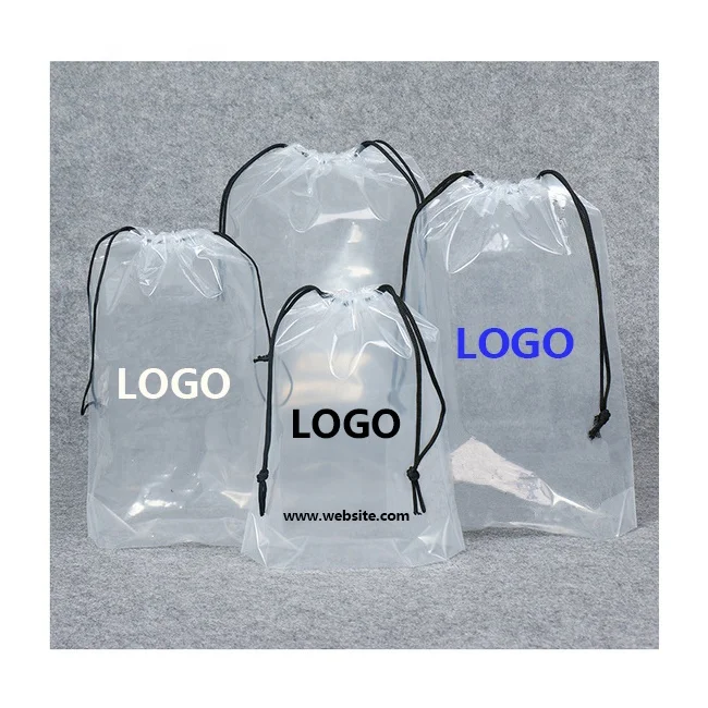 custom logo large transparent clothes toy hat storage bag waterproof cosmetic bag plastic drawstring handbag dust bags for shoes
