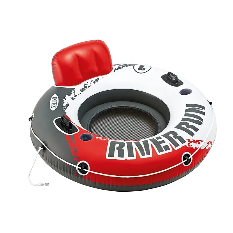 135CM Heavy Duty Single thickened PVC river run inflatable 1 person pool mesh float tube with built-in backrest and cup holders