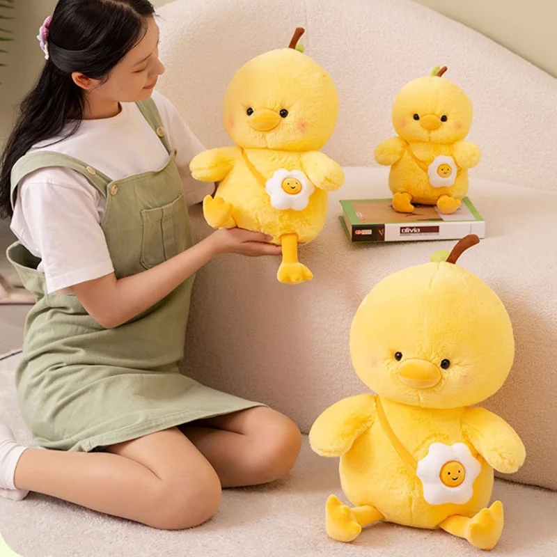 Cartoon school duck plush doll cute duck with egg bag plush toy soft doll girl birthday gift