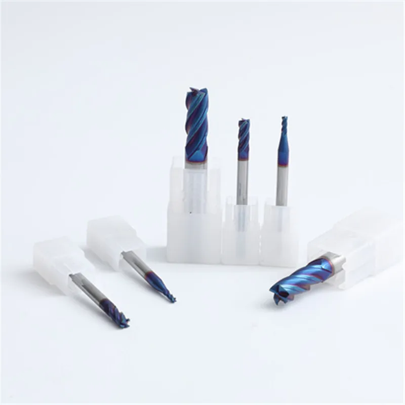 HRC65 High Precision Blue Coating MTS 2/4 Flute CNC Solid Carbide Milling Cutter Wood bull end mill cnc Router Bits end mill