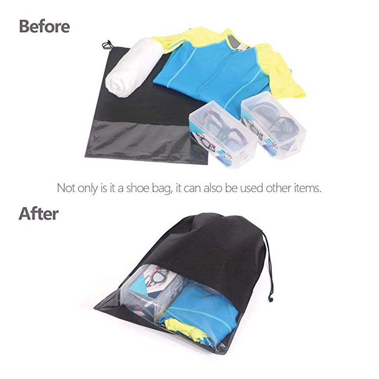 
Cheap waterproof transparent clear window non woven drawstring shoe bag for storage 
