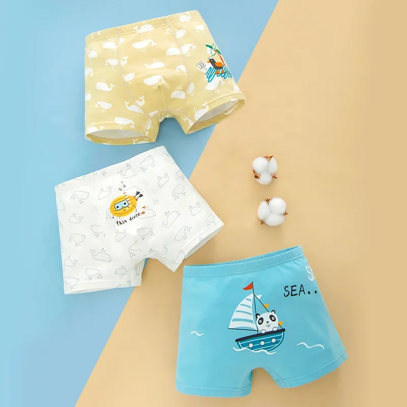 Excellent Quality Soft Feeling 3 Pieces Breathable Cartoon Boy Kids Boxers Underwear For Baby Boy