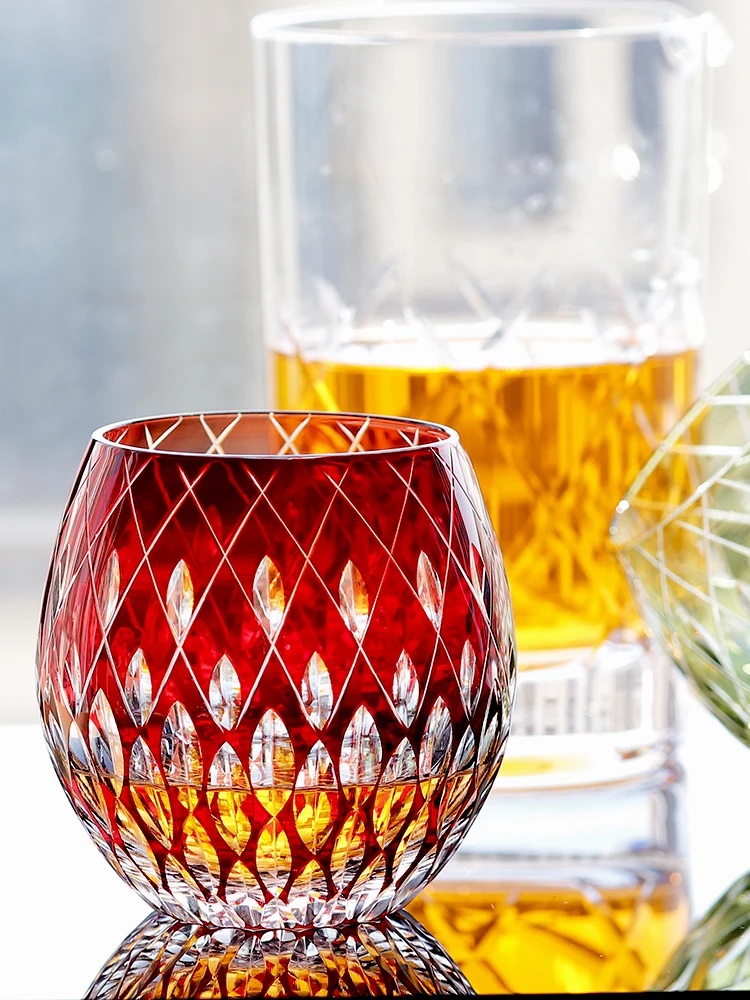 Japanese EDO Kiriko Hand Cut Crystal Glass Cup 250ml Egg Shape Glass Tumbler Rock Style Whiskey Cup