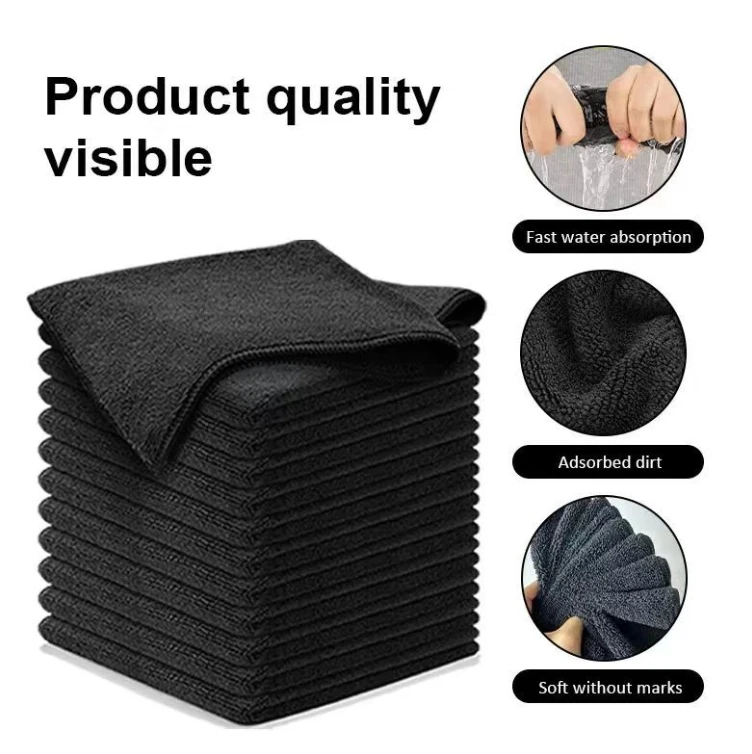 Black Polyester Microfiber Car Wash Towel Kitchen Cleaning Towel