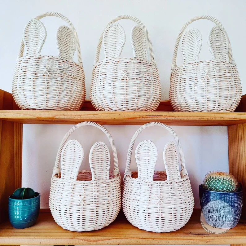 Hot Selling Hand Woven Rattan Easter Bunny Basket Rabbit shape Storage Basket Easter Decoration Basket