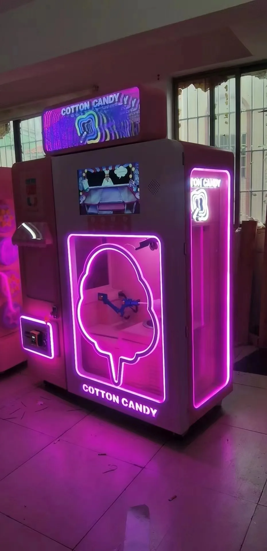 Professional Steel Coin-operated Entertainment Center Full Automatic Cotton Candy Vending Machine