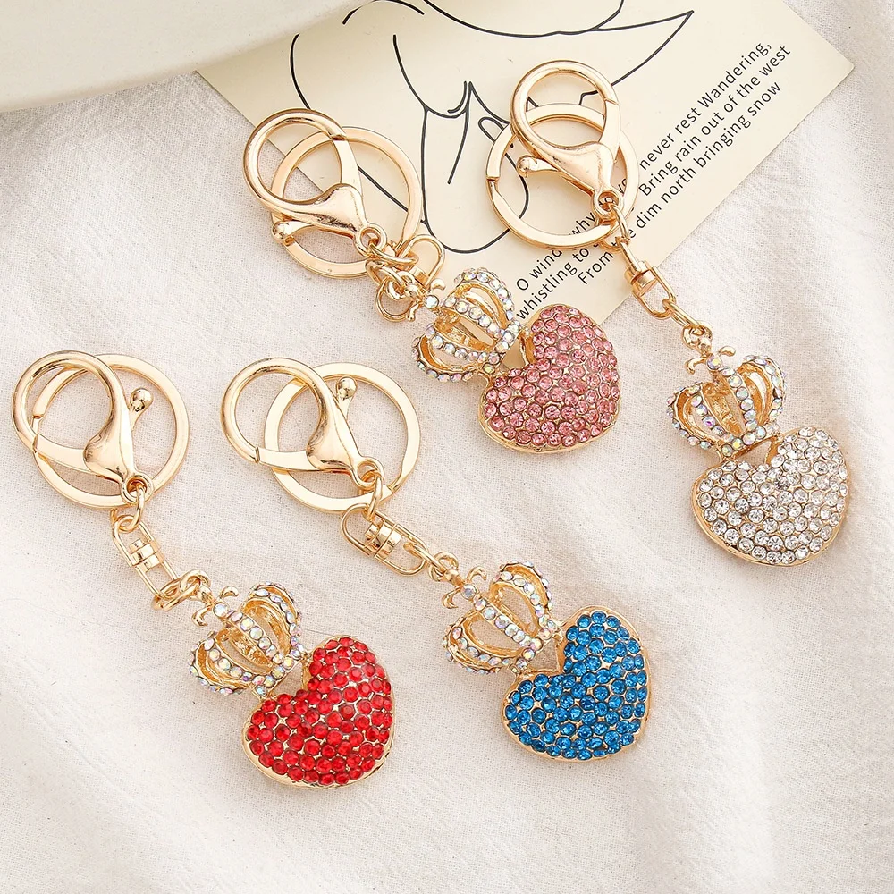 wholesale 2022 Crystal Rhinestone Heart Love Tassel Keychain Handbag Key Ring Heart Sparkling Charm Keychain