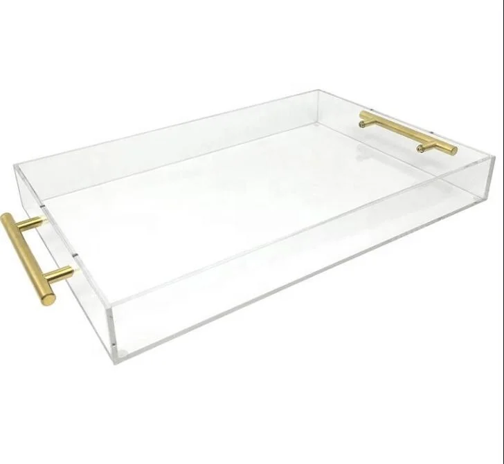 Clear Acrylic Tray acrylic serving tray Acrylic Serving Tray with Gold Metal Handles