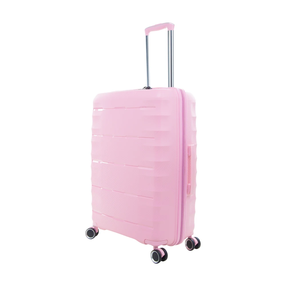 
Excellent PP material 3 piece luggage set pink suitcase with aluminum alloy trolley 
