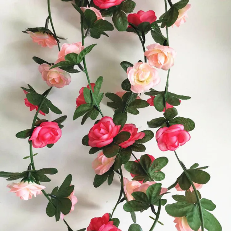 Wholesale 8.2ft artificial rose garland mixed double colors faux wedding wall backdrop hanging flowers vine fabric flower wall