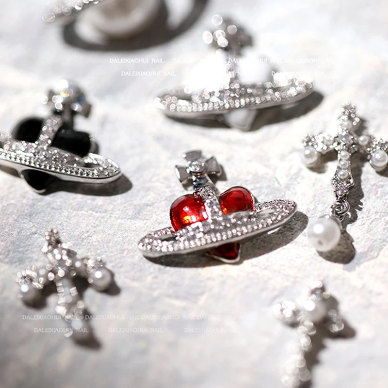 Nails Accessories Zircon Punk Saturn Heart Cross Shaped Nail Charm Decoration 3D Bling Nail Art Crystals Rhinestones