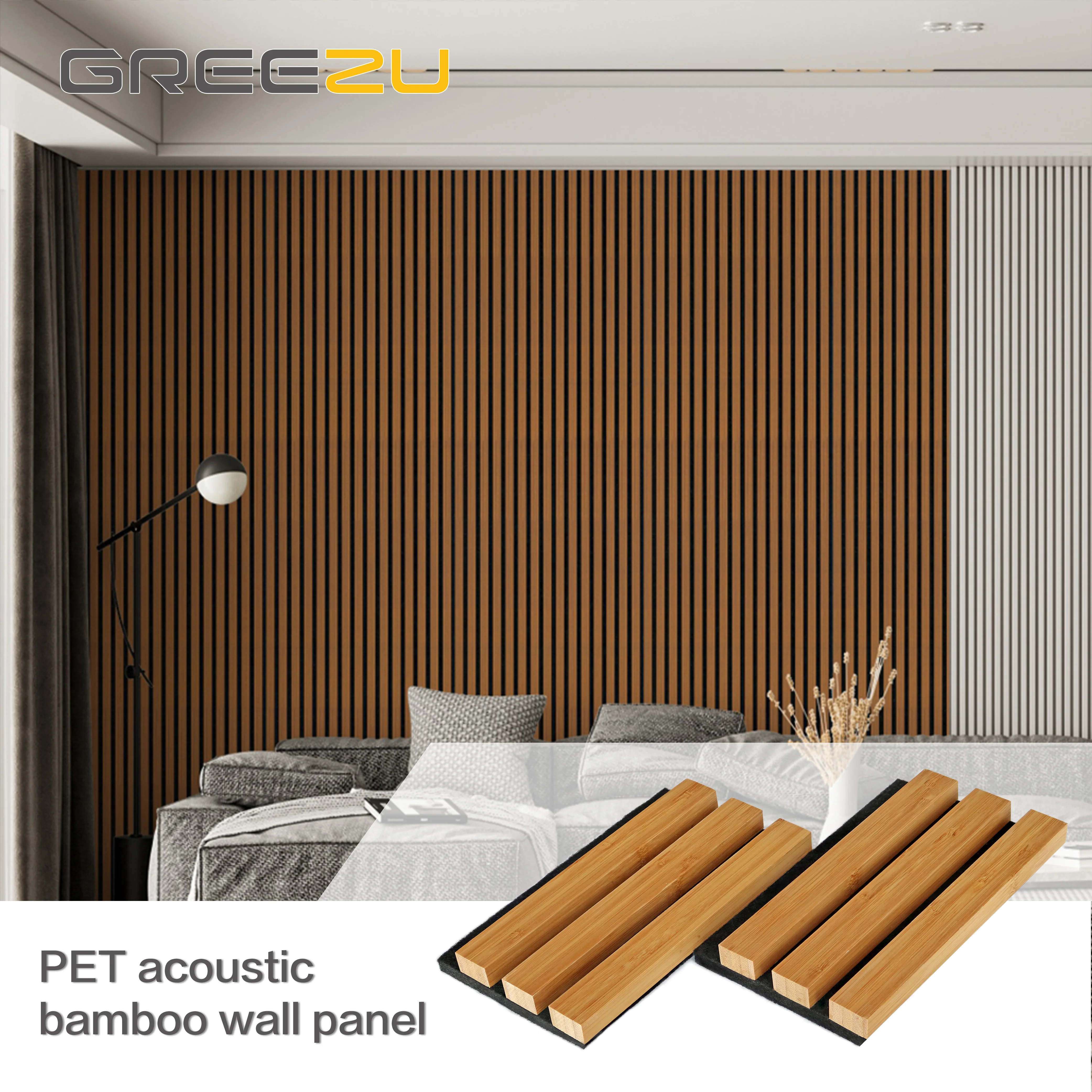 PET Sound Absorption Acoustic Panel Acoustic Linear Bamboo Wall Panel Acoustic Bamboo Slat Wall Panel Akupanel