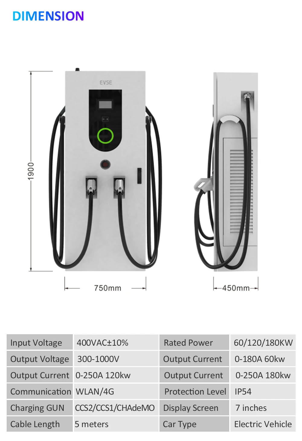 20KW 30KW 40KW 120KW 180kw Ethernet 4G Wifi OCPP 5M 7M 10M Cable CHAdeMO CCS2 OCPP RFID DC Fast EV Car Charging Charger Station