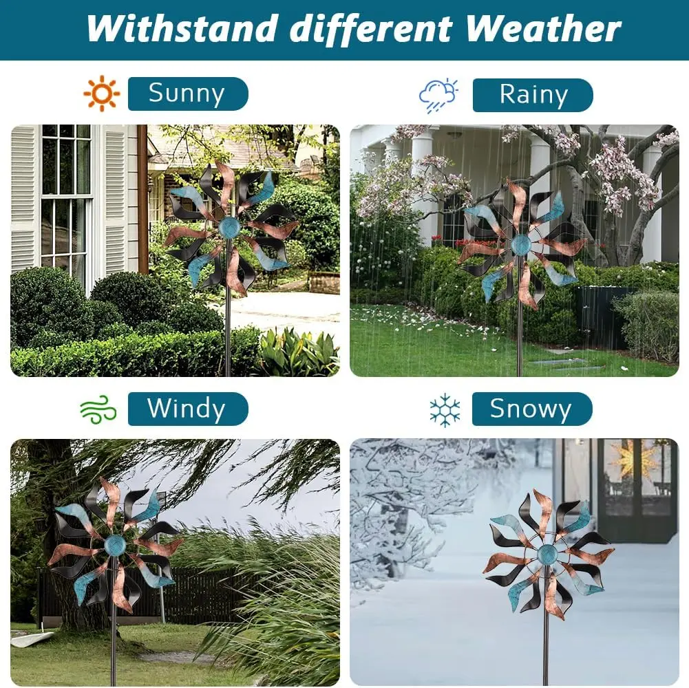 metal dynamic wind spinner waterproof courtyard garden art decor windmill stake solar garden decoration