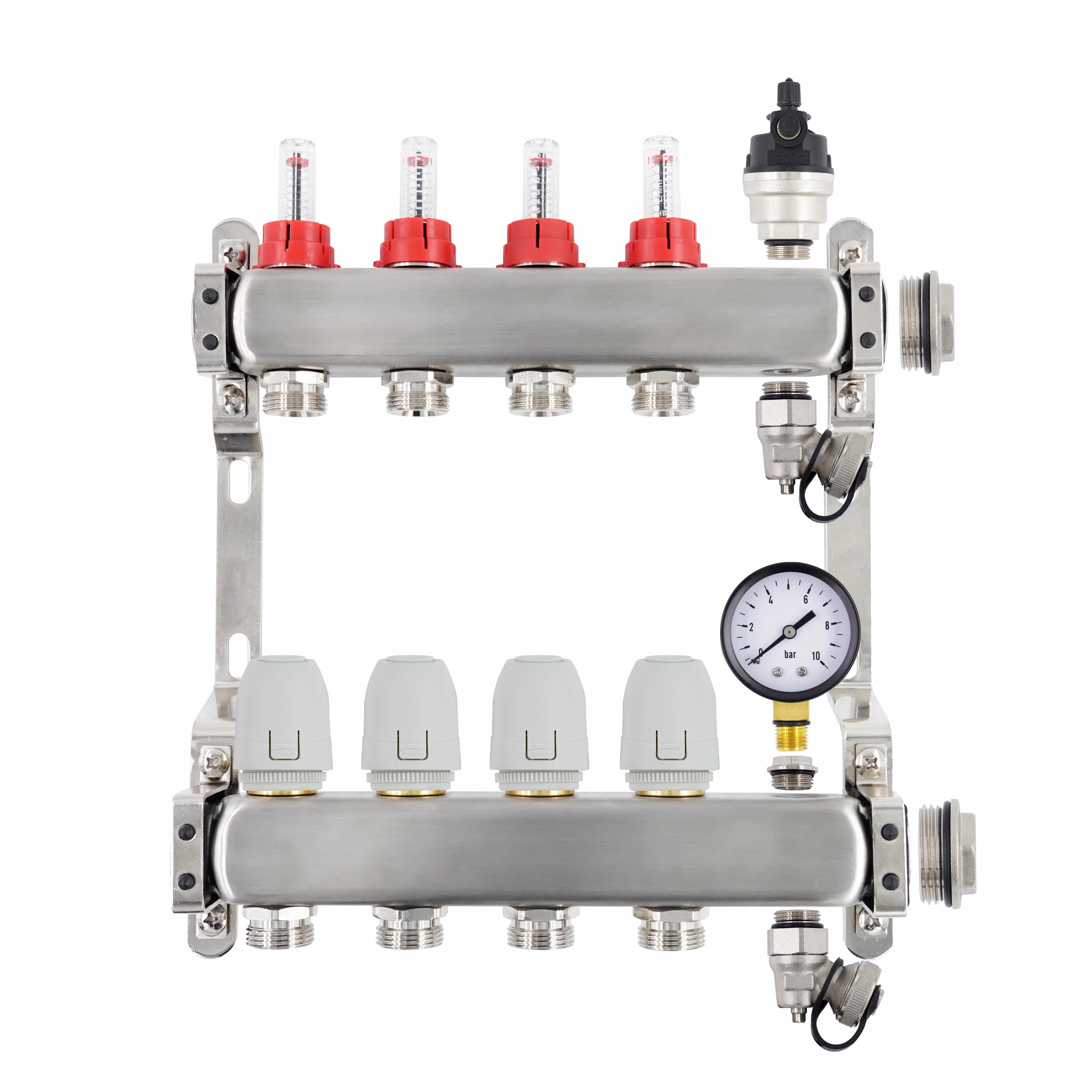 ZHONGLIANG radiant floor heating system Brass Stainless steel hydronic heating Flowmeter hot water manifold UFH mixing group