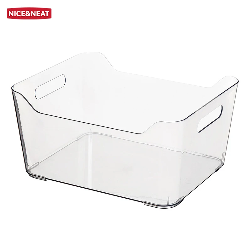 Household BPA-Free Food Safe Organizer Box Pantry Clear Plastic Storage Bin With Handle