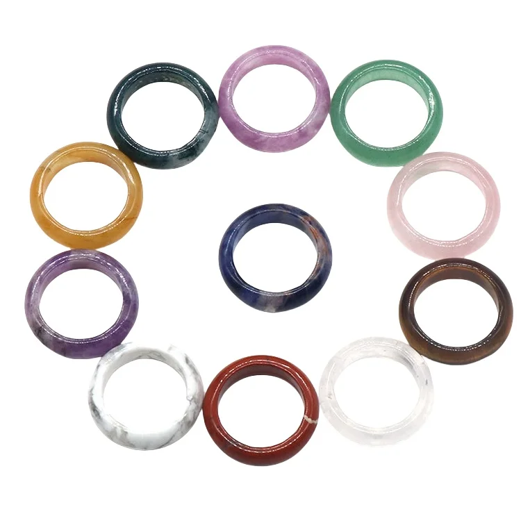 Simple Jewelry Designs Natural Gemstone Rings Round Handmade Dalmation Jasper Band Rings