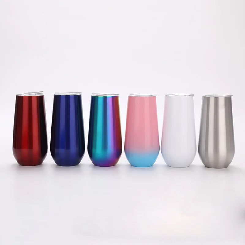 Customised Champagne Mugs  Eggshell cup Heat Transfer tumbler Cups Coffee Swig Mug Stainless Steel Flute Tumbler with Lids