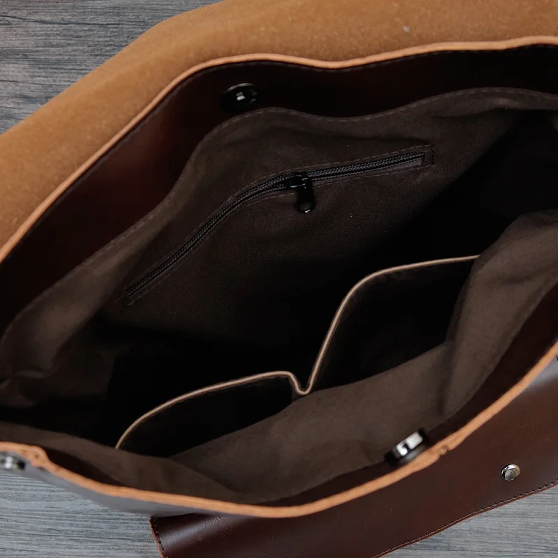 Vintage Waterproof Durable PU Leather Bag For Men Unisex Crazy Horse Leather Backpack