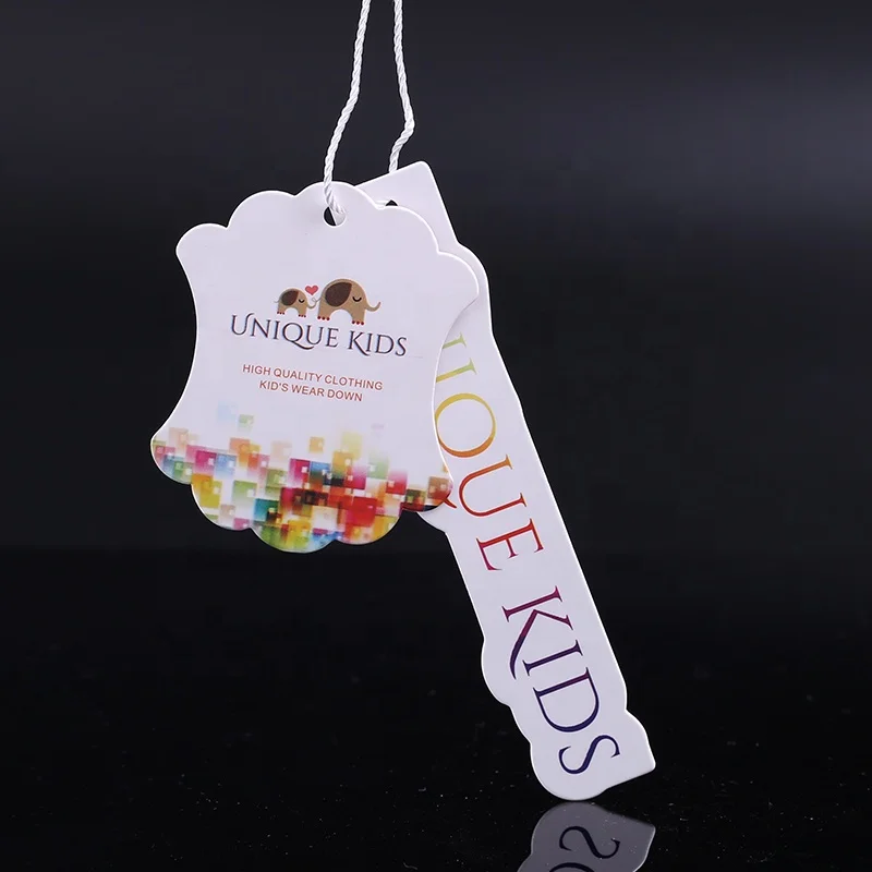 
Factory wholesale customized brand printing embossed luxury special logo White Cardboard rectangular clothing paper hang tag 