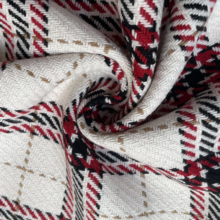 Wholesale Classic Plaid Desgin Polyester Wool blend woven tweed fabric