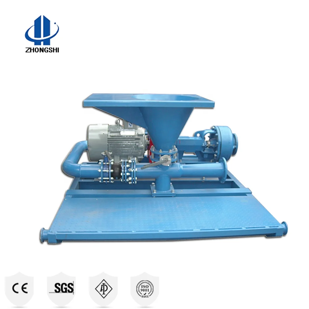Jet Mud Mixer includes one sand pump, one jet mixing hopper and one jet mixer that are installed in a base with pipe valves