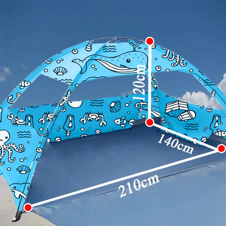 Camping Sun Shelter UPF 50+ UV Protection PU800 Waterproof Ventilation Light Blue Ocean Tent For 3-4 Person Outdoor Playing