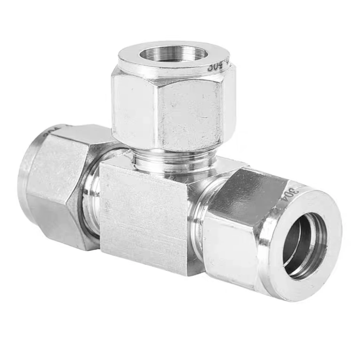 Wholesale T-type 304 316L stainless steel flexible hose ferrule  tee intermediate joint equal diameter double ferrule