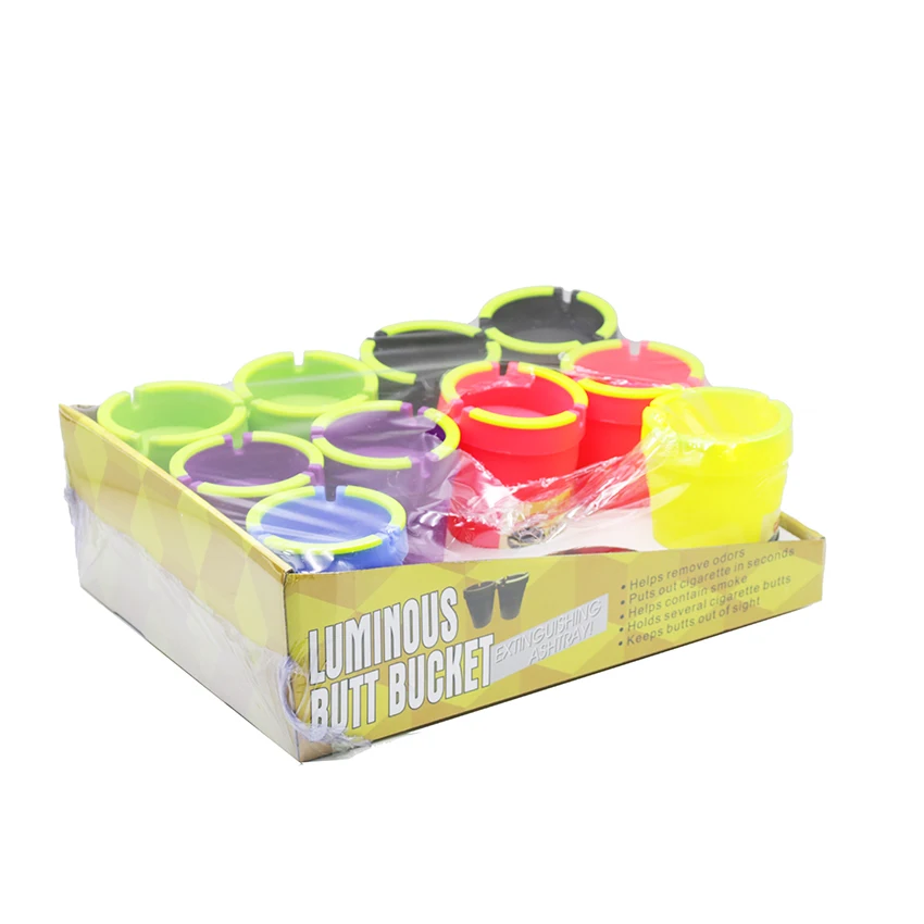 Hot Selling Factory Made Light Fluorescence Custom  PP Plastic Ashtray Outdoor Butt Bucket Luminous Smoke Ashtray for Car