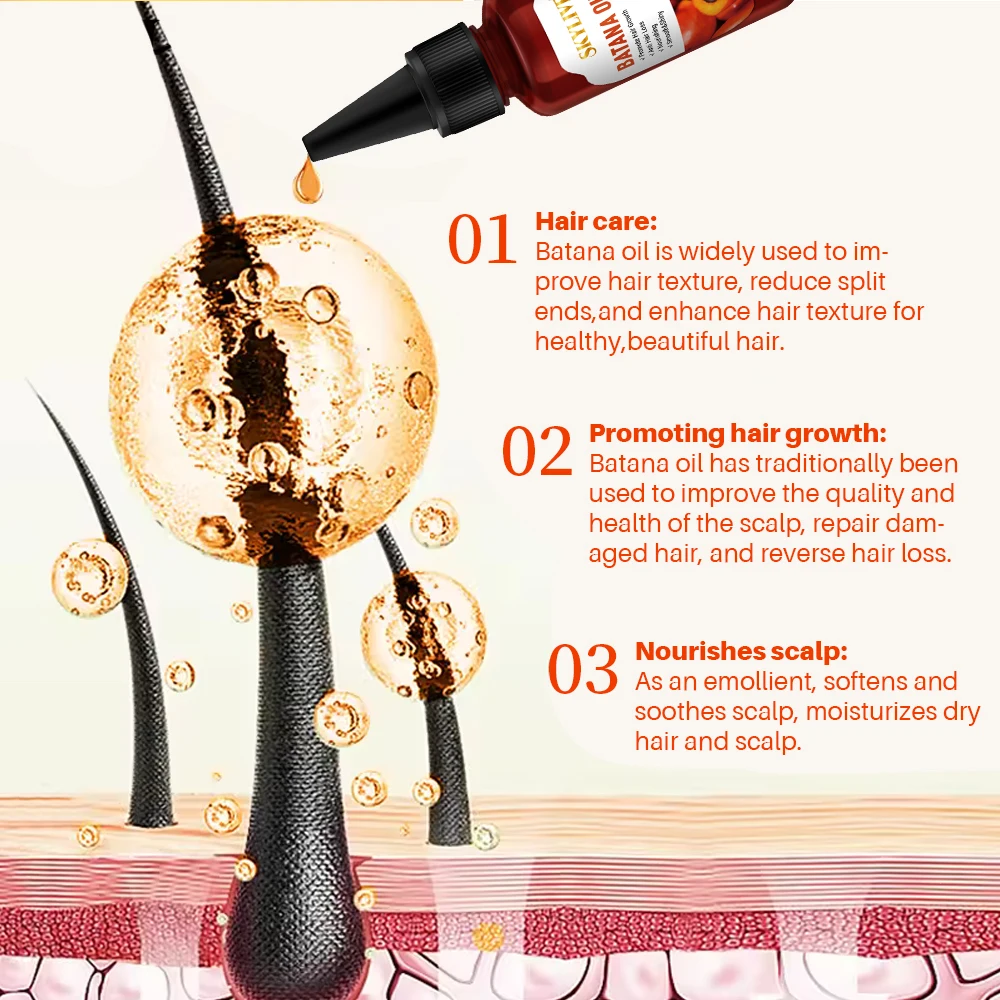 Hot New Product Organic 60ml 100% Raw Natural Batana Hair Oil Strengthen Hair Repair Damage Hair Eyelash Growth Batana Oil