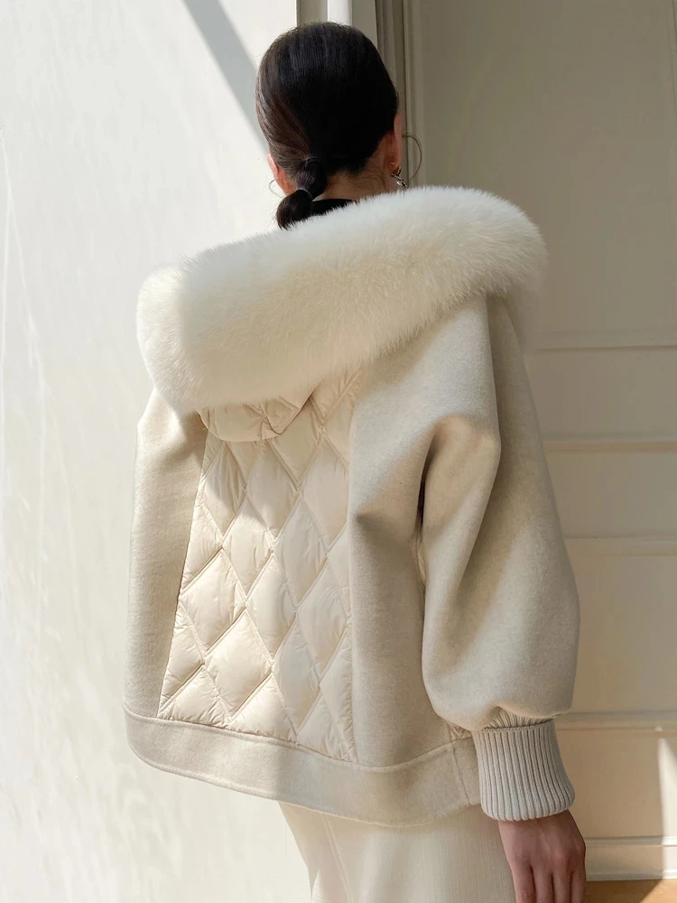 customized brand famous 2023 Women Real duck down real woolen coats With natural fox fur collar plush real fur coats Parka AS02