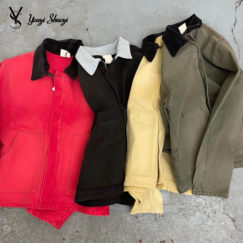 YYSY Manufacturer mens winter stylish trucker denim jacket duck canvas work bomber jacket with corduroy collar
