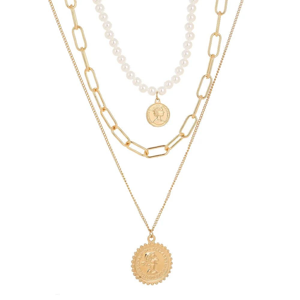 Hainon многослойное жемчужное Ретро модное рельефное ожерелье с портретом Женская бижутерия ожерелье с подвеской